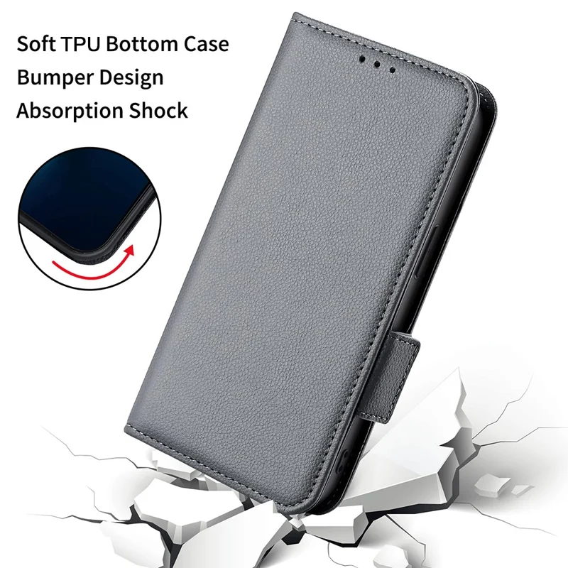 Well-protected Double Magnetic Clasp Litchi Texture PU Leather Stand Wallet Case Shell for Oppo Reno6 Pro+ 5G/Reno6 Pro 5G (Snapdragon) - Grey