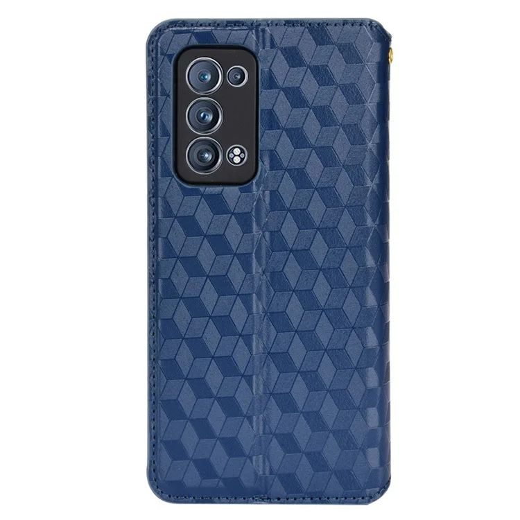Imprintieren 3D Rhombus Muster Stand Wallet Ledertasche Magnetic Auto Closed Telefonabdeckung Für Oppo Reno6 Pro + 5G / Reno6 Pro 5G (Snapdragon) - Blau