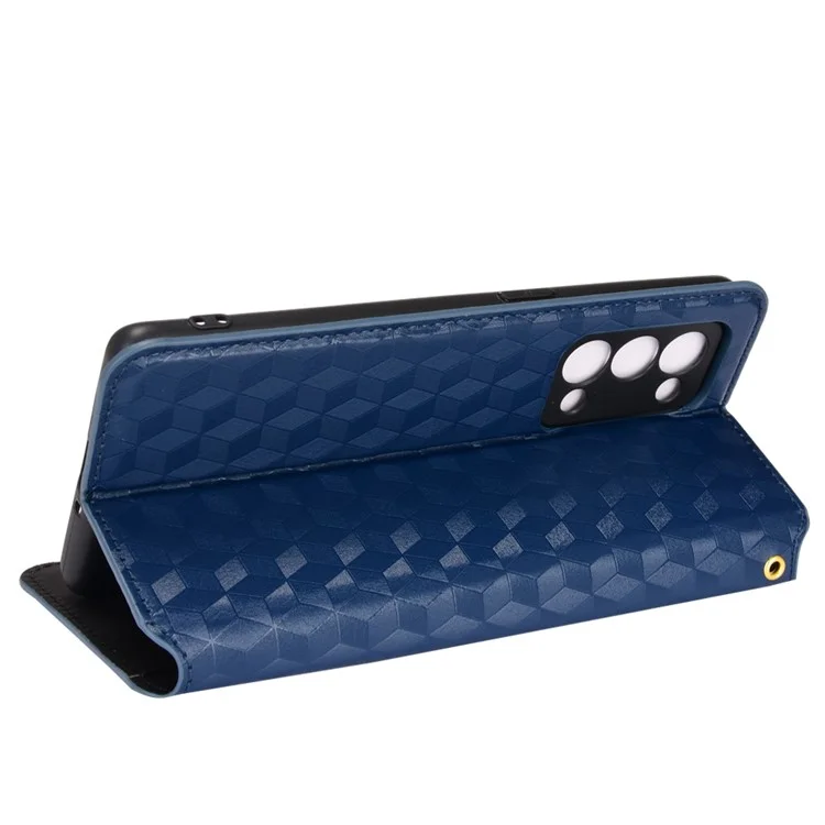 Imprintieren 3D Rhombus Muster Stand Wallet Ledertasche Magnetic Auto Closed Telefonabdeckung Für Oppo Reno6 Pro + 5G / Reno6 Pro 5G (Snapdragon) - Blau