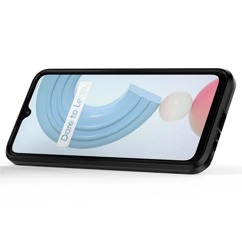 Anti-scratch Soft TPU + Hard PC Protective Case with Metal Ring Kickstand for Realme C21Y - Black