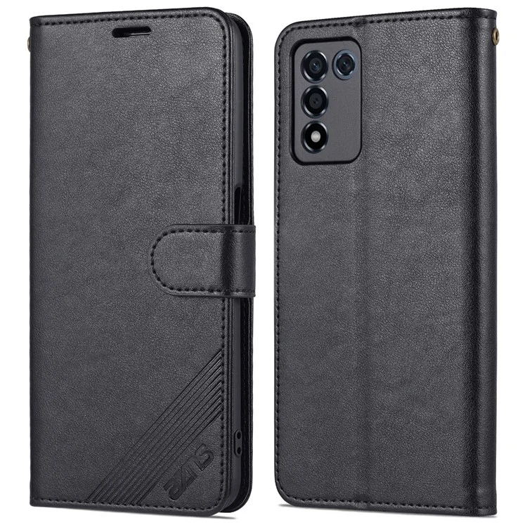 AZNS PU Leather Phone Case Stand Wallet Protective Cover for Oppo K9s/Realme Q3s - Black