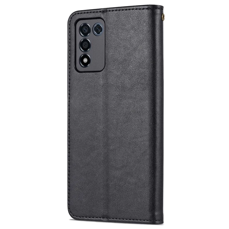 AZNS PU Leather Phone Case Stand Wallet Protective Cover for Oppo K9s/Realme Q3s - Black