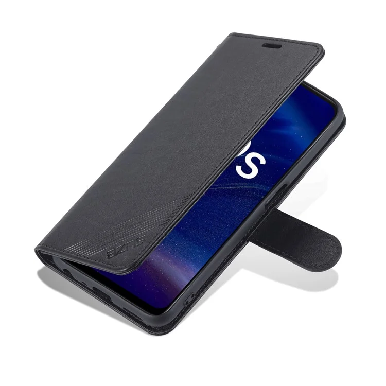 AZNS PU Leather Phone Case Stand Wallet Protective Cover for Oppo K9s/Realme Q3s - Black