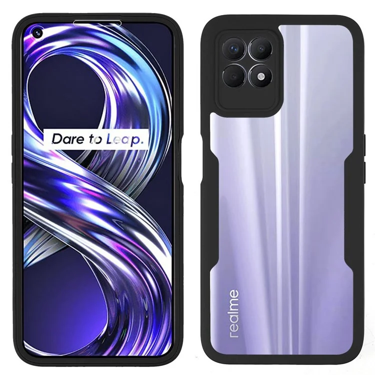 Per Realme 8i/Narzo 50 4G Acrylic + TPU Hybrid Phone Case con PET Screen Protector Copertura a 360 gradi Protezione per telefono - Nero
