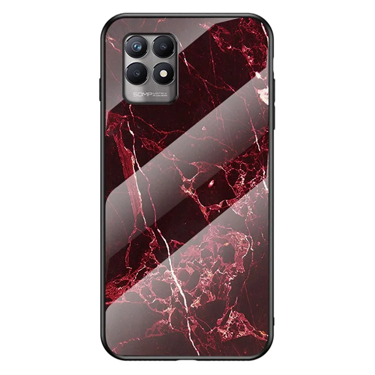 Anti-scratch Tempered Glass+TPU Phone Back Shell Lightweight Thin Marble Pattern Case Cover for Realme 8i/Narzo 50 4G - Blood Red Marble