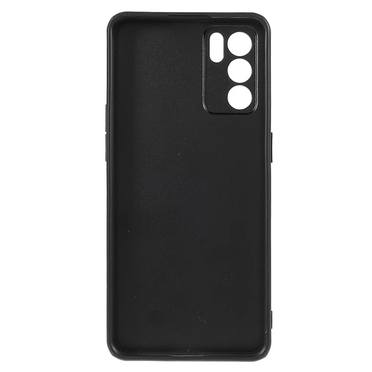 Capa de Telefone Resistente a Choques TPU + PC com Revestimento de Couro Genuíno de Textura de Lichia para Oppo Reno6 5G - Preto 