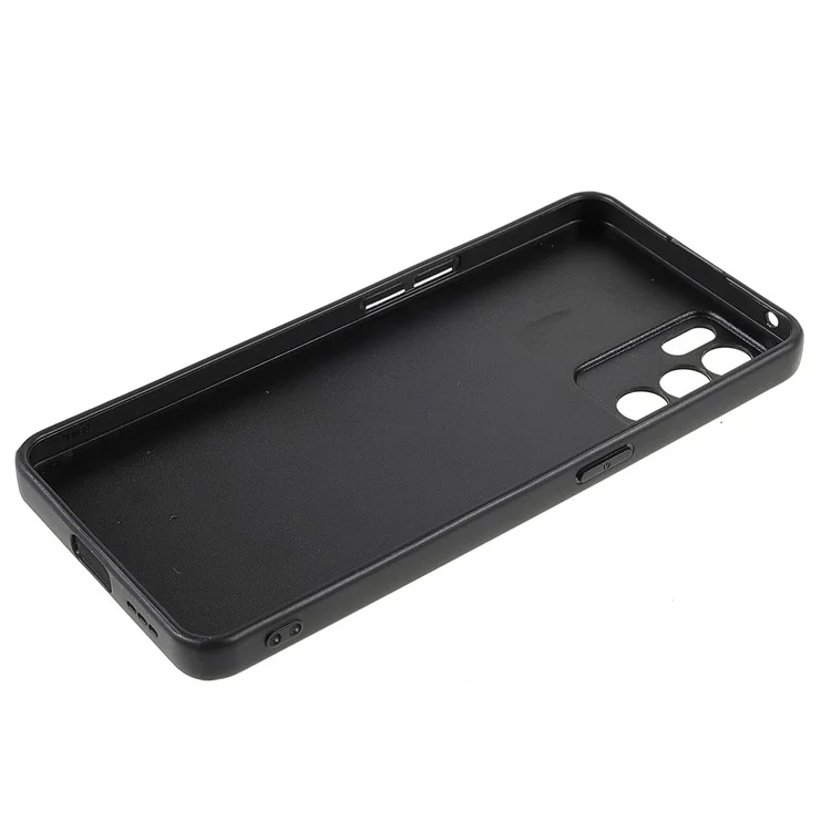 Capa de Telefone Resistente a Choques TPU + PC com Revestimento de Couro Genuíno de Textura de Lichia para Oppo Reno6 5G - Preto 