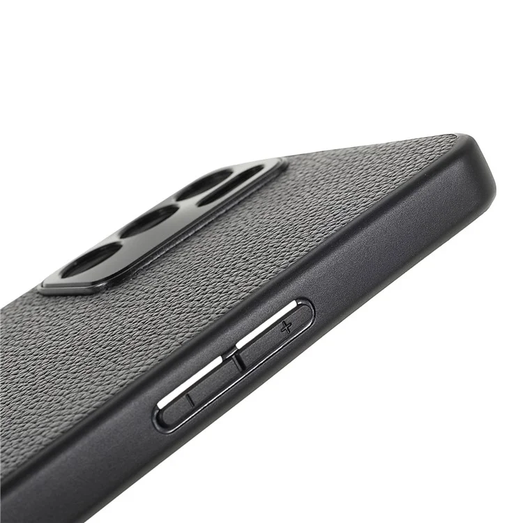 Capa de Telefone Resistente a Choques TPU + PC com Revestimento de Couro Genuíno de Textura de Lichia para Oppo Reno6 5G - Preto 