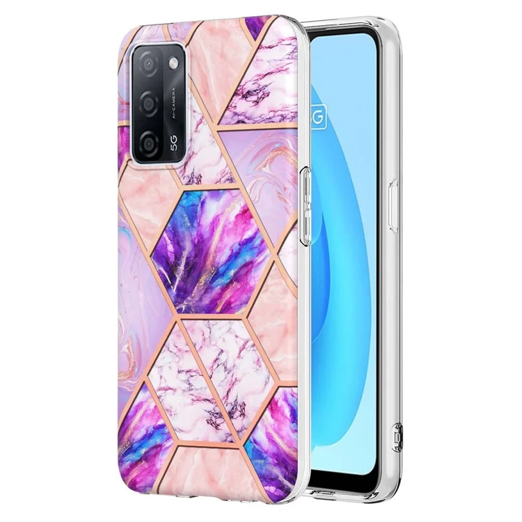 Marble Design IMD 2.0mm Soft TPU Luxury Electroplating Anti-fingerprint Protective Cover for Oppo A55 5G / A54 4G / A54s / A53s 5G / A16 / A16s - Light Purple