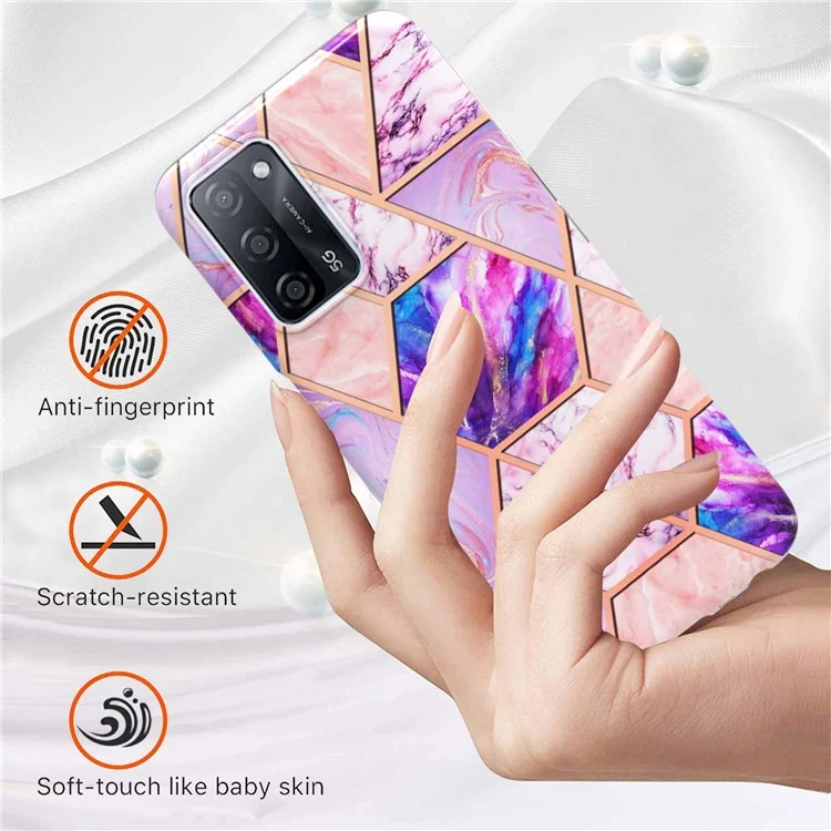 Marble Design IMD 2.0mm Soft TPU Luxury Electroplating Anti-fingerprint Protective Cover for Oppo A55 5G / A54 4G / A54s / A53s 5G / A16 / A16s - Light Purple