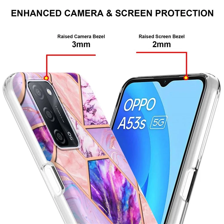 Marble Design IMD 2.0mm Soft TPU Luxury Electroplating Anti-fingerprint Protective Cover for Oppo A55 5G / A54 4G / A54s / A53s 5G / A16 / A16s - Light Purple