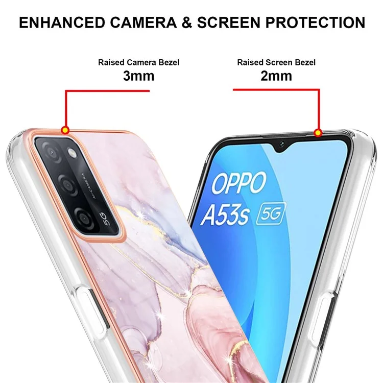 IMD IML Luxury Electroplate Edge Soft TPU Marble Style Phone Protective Case für Oppo A53s 5G / A55 5G / A54 4G / A54s / A16 / A16s - Rose Gold 005