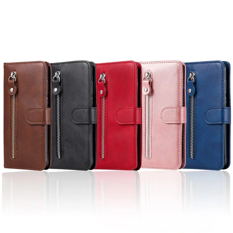 Shockproof Anti-scratch Phone Covering PU Leather Zippered Pocket Phone Case Coin Wallet Stand Folding Case for Realme C21Y/C21/C25Y - Blue