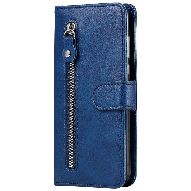 Shockproof Anti-scratch Phone Covering PU Leather Zippered Pocket Phone Case Coin Wallet Stand Folding Case for Realme C21Y/C21/C25Y - Blue