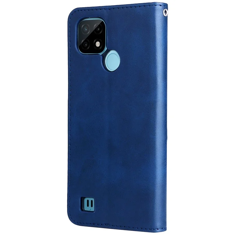Shockproof Anti-scratch Phone Covering PU Leather Zippered Pocket Phone Case Coin Wallet Stand Folding Case for Realme C21Y/C21/C25Y - Blue