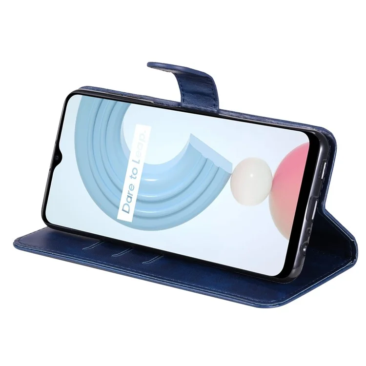 Shockproof Anti-scratch Phone Covering PU Leather Zippered Pocket Phone Case Coin Wallet Stand Folding Case for Realme C21Y/C21/C25Y - Blue