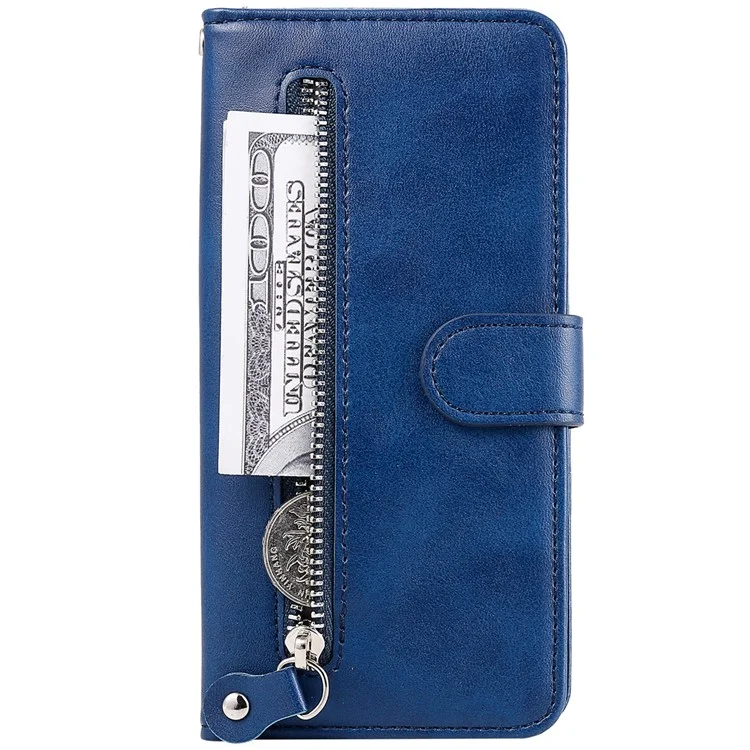 Shockproof Anti-scratch Phone Covering PU Leather Zippered Pocket Phone Case Coin Wallet Stand Folding Case for Realme C21Y/C21/C25Y - Blue