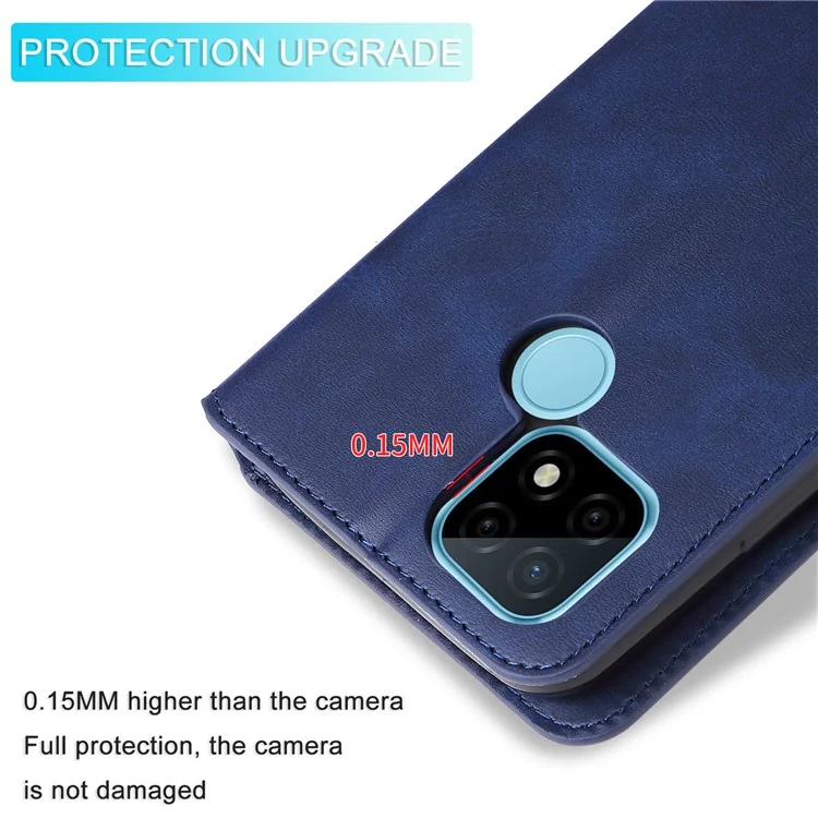 Strukturierte Automatisch Absorbierte Lederhülle Magnetisches Mobiltelefon Voller Schutzbrieftasche Mit Ständer Für Realme C21Y/C21/C25Y - Blau