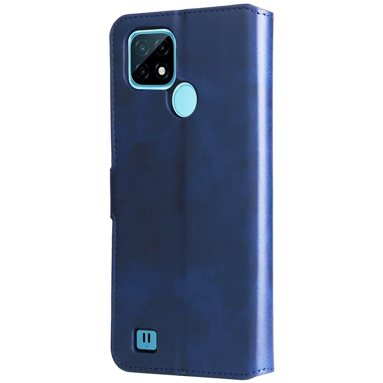 Strukturierte Automatisch Absorbierte Lederhülle Magnetisches Mobiltelefon Voller Schutzbrieftasche Mit Ständer Für Realme C21Y/C21/C25Y - Blau
