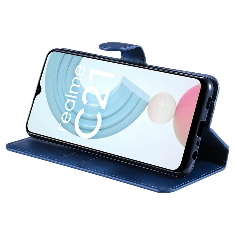 Strukturierte Automatisch Absorbierte Lederhülle Magnetisches Mobiltelefon Voller Schutzbrieftasche Mit Ständer Für Realme C21Y/C21/C25Y - Blau