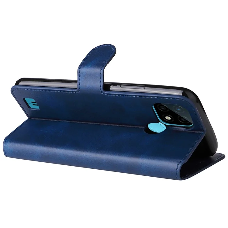 Strukturierte Automatisch Absorbierte Lederhülle Magnetisches Mobiltelefon Voller Schutzbrieftasche Mit Ständer Für Realme C21Y/C21/C25Y - Blau