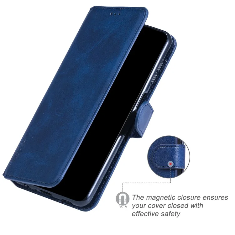 Strukturierte Automatisch Absorbierte Lederhülle Magnetisches Mobiltelefon Voller Schutzbrieftasche Mit Ständer Für Realme C21Y/C21/C25Y - Blau