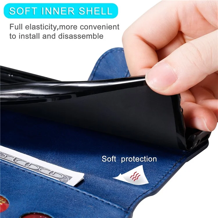 Strukturierte Automatisch Absorbierte Lederhülle Magnetisches Mobiltelefon Voller Schutzbrieftasche Mit Ständer Für Realme C21Y/C21/C25Y - Blau