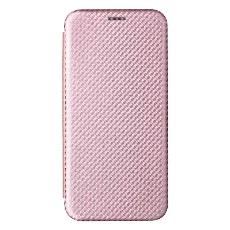 Texture en Fibre de Carbone Pute en Cuir Pli Pliable Couverture de Clôture Automatique Magnétique Avec Emplacement Pour Carte Pour Oppo A55s 5G (CPH2309) - or Rose
