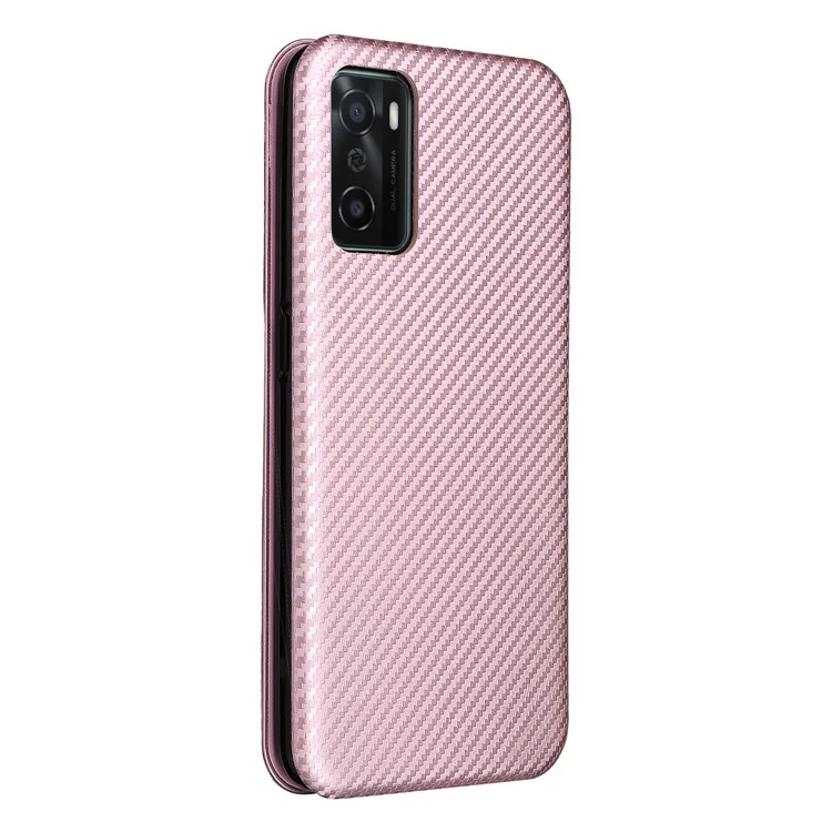 Texture en Fibre de Carbone Pute en Cuir Pli Pliable Couverture de Clôture Automatique Magnétique Avec Emplacement Pour Carte Pour Oppo A55s 5G (CPH2309) - or Rose