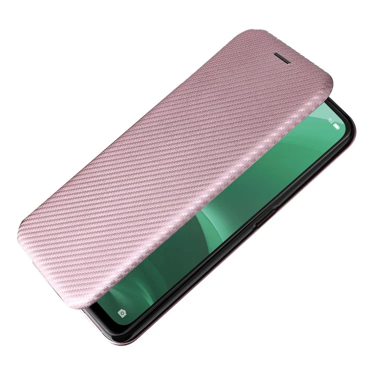 Texture en Fibre de Carbone Pute en Cuir Pli Pliable Couverture de Clôture Automatique Magnétique Avec Emplacement Pour Carte Pour Oppo A55s 5G (CPH2309) - or Rose