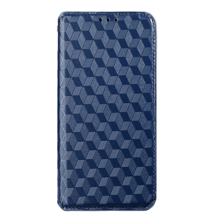 Stand Wallet Design Well-protected 3D Rhombus Imprinting Leather Phone Case Cover for Realme GT Neo2T 5G/GT 5G/GT Neo 5G/Q3 Pro 5G - Azul