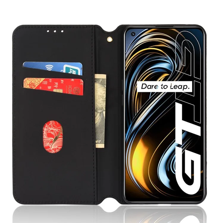 Stand Wallet Design Well-protected 3D Rhombus Imprinting Leather Phone Case Cover for Realme GT Neo2T 5G/GT 5G/GT Neo 5G/Q3 Pro 5G - Azul