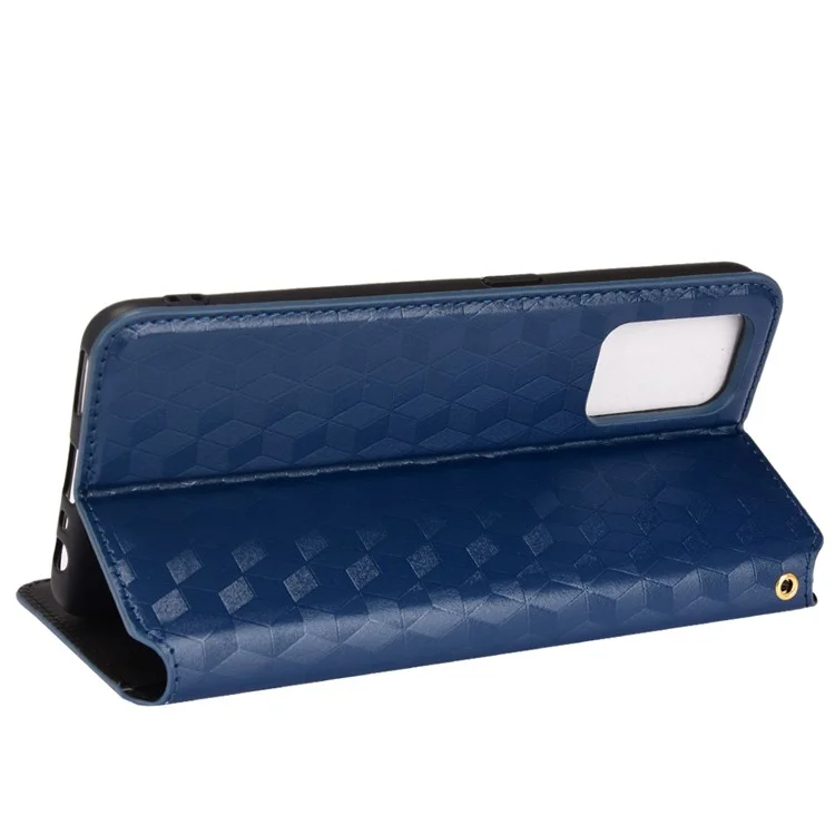 Stand Wallet Design Well-protected 3D Rhombus Imprinting Leather Phone Case Cover for Realme GT Neo2T 5G/GT 5G/GT Neo 5G/Q3 Pro 5G - Azul