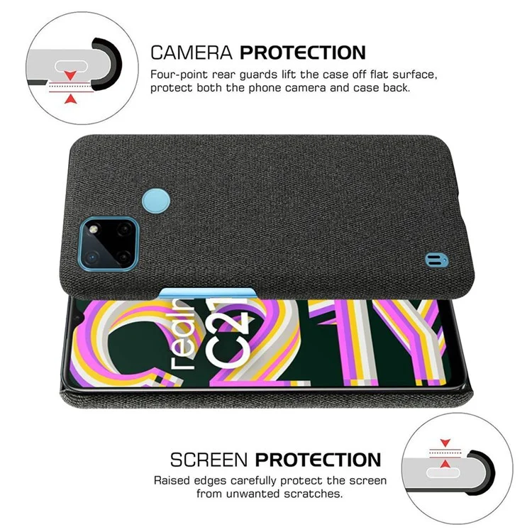 Bagure de Téléphone Dual-couche Protection Bag du Sac Anti-doigt Tissu + Coquille du Boîtier de Téléphone PC Pour Realme C21Y / Realme C25Y - le Noir