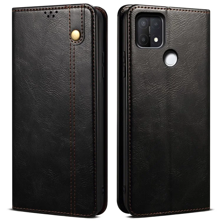 Custodia Portafoglio in Pelle PU con Texture Waxy Crazy Horse e Assorbimento Magnetico per Oppo A35/A15/A15s - Nero