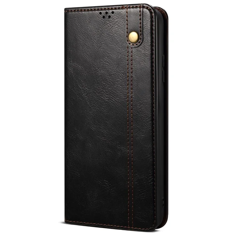 Custodia Portafoglio in Pelle PU con Texture Waxy Crazy Horse e Assorbimento Magnetico per Oppo A35/A15/A15s - Nero