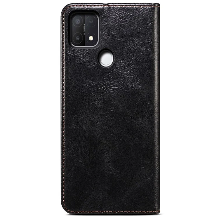 Custodia Portafoglio in Pelle PU con Texture Waxy Crazy Horse e Assorbimento Magnetico per Oppo A35/A15/A15s - Nero