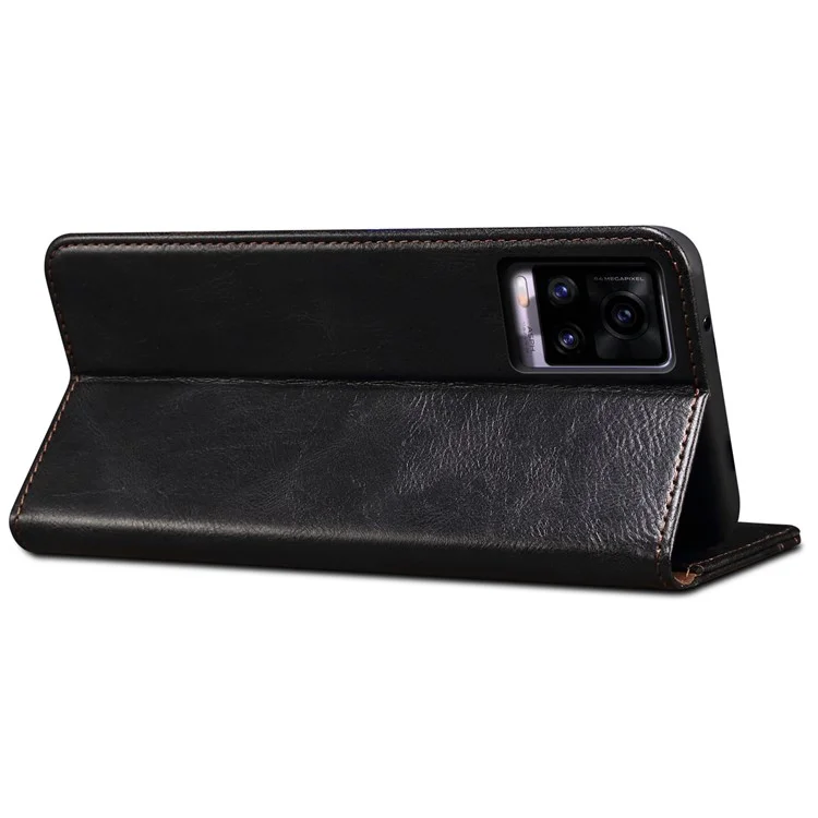 Custodia Portafoglio in Pelle PU con Texture Waxy Crazy Horse e Assorbimento Magnetico per Oppo A35/A15/A15s - Nero