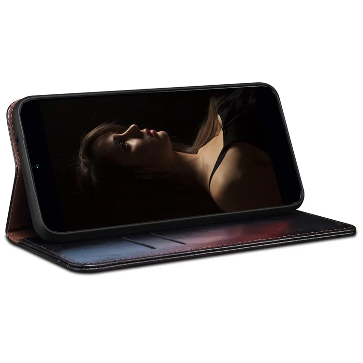 Custodia Portafoglio in Pelle PU con Texture Waxy Crazy Horse e Assorbimento Magnetico per Oppo A35/A15/A15s - Nero