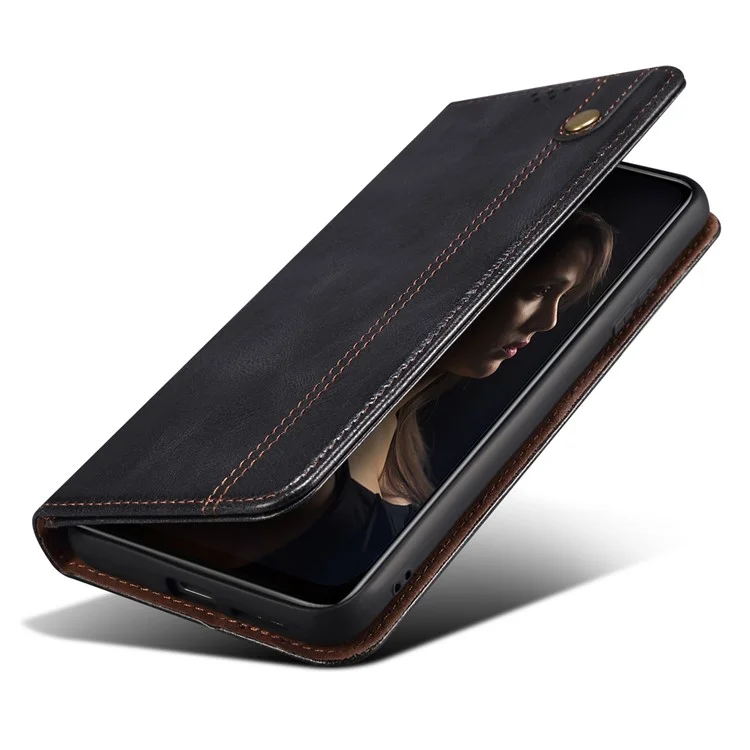 Custodia Portafoglio in Pelle PU con Texture Waxy Crazy Horse e Assorbimento Magnetico per Oppo A35/A15/A15s - Nero