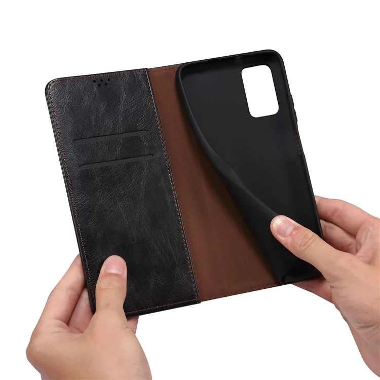 Custodia Portafoglio in Pelle PU con Texture Waxy Crazy Horse e Assorbimento Magnetico per Oppo A35/A15/A15s - Nero