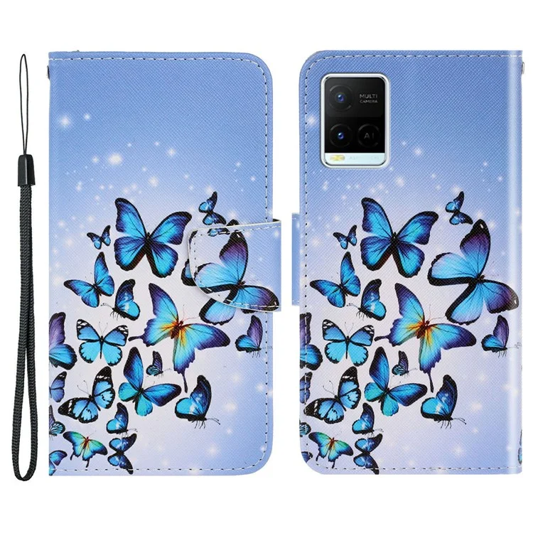 Patché à Étalage Anti-rayures Étui D'impression PU en Cuir PU Portefeuille de Texture Croix du Support Pour Vivo Y21 / Y21s / Y33s - Papillons