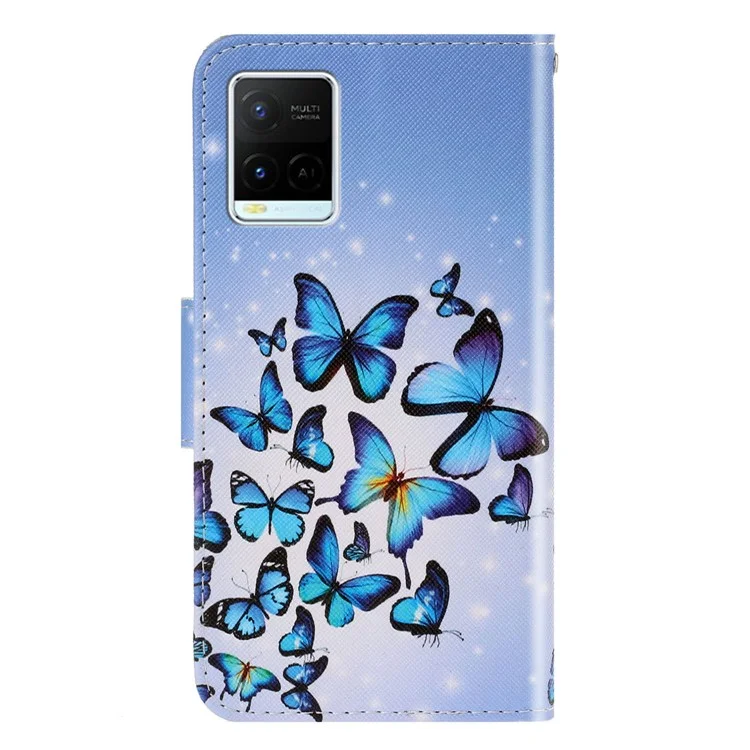 Patché à Étalage Anti-rayures Étui D'impression PU en Cuir PU Portefeuille de Texture Croix du Support Pour Vivo Y21 / Y21s / Y33s - Papillons
