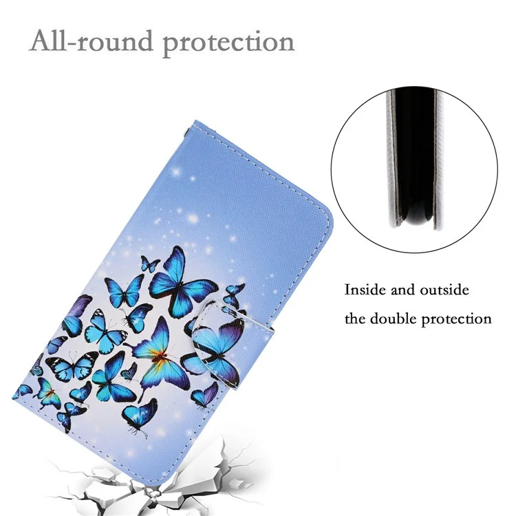 Patché à Étalage Anti-rayures Étui D'impression PU en Cuir PU Portefeuille de Texture Croix du Support Pour Vivo Y21 / Y21s / Y33s - Papillons