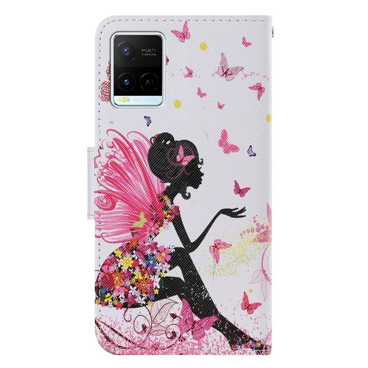 Magnetischer Verschluss Stilvoller Muster Printing Cross Textur Anti-Fall Leder Brieftasche Cover Stand Case mit Riemen für vivo Y21/Y21s/Y33s - Schönes Mädchen