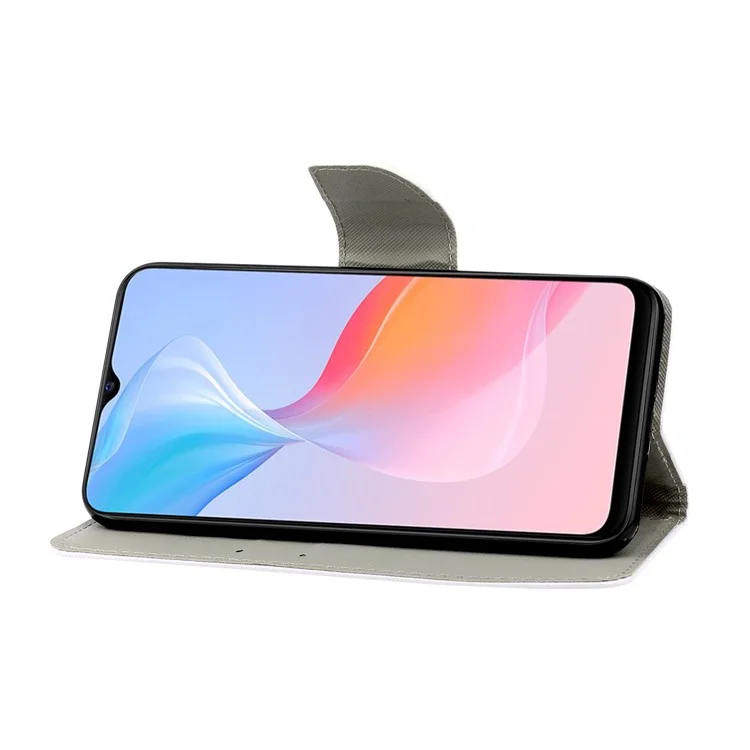 Magnetischer Verschluss Stilvoller Muster Printing Cross Textur Anti-Fall Leder Brieftasche Cover Stand Case mit Riemen für vivo Y21/Y21s/Y33s - Schönes Mädchen