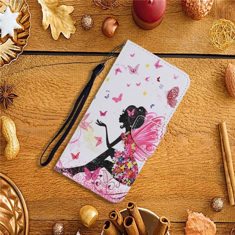 Magnetischer Verschluss Stilvoller Muster Printing Cross Textur Anti-Fall Leder Brieftasche Cover Stand Case mit Riemen für vivo Y21/Y21s/Y33s - Schönes Mädchen