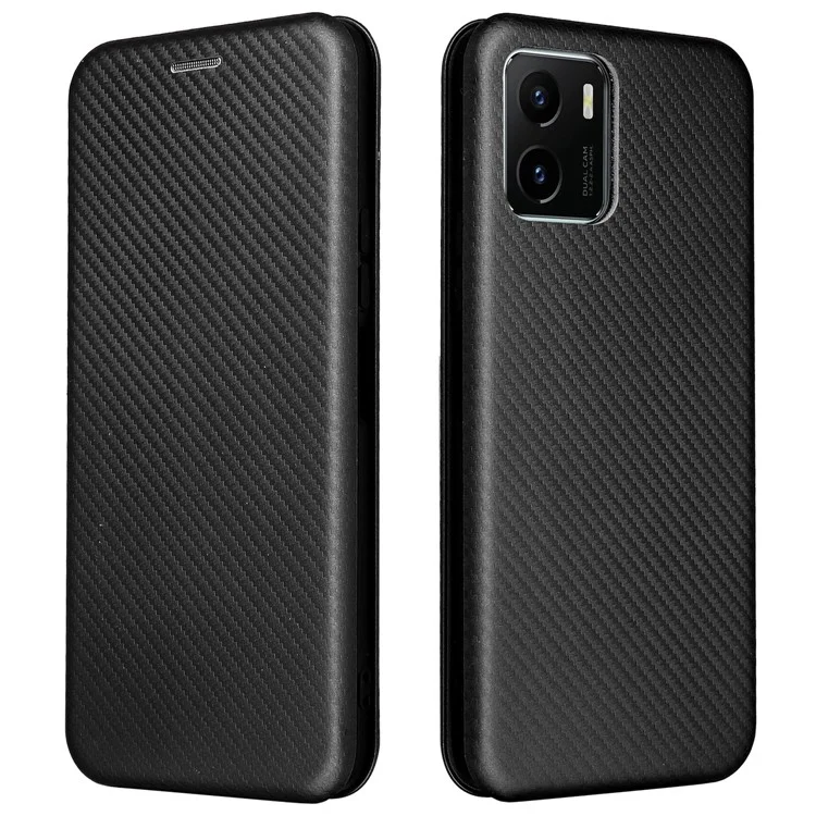 Kohlefasertextur PU Leder Hülle Standkarte Slot Magnetic Auto Closing Phone Case Shell Für Vivo Y15s/vivo Y15a - Schwarz