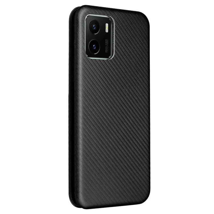 Kohlefasertextur PU Leder Hülle Standkarte Slot Magnetic Auto Closing Phone Case Shell Für Vivo Y15s/vivo Y15a - Schwarz