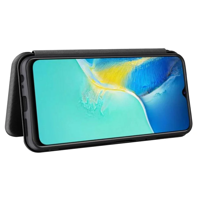 Kohlefasertextur PU Leder Hülle Standkarte Slot Magnetic Auto Closing Phone Case Shell Für Vivo Y15s/vivo Y15a - Schwarz